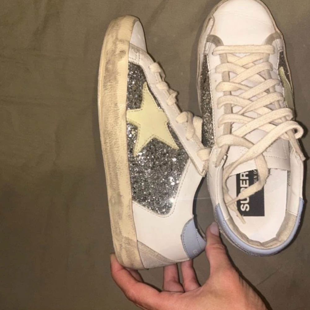 Golden Goose White and Silver Superstar Sneakers